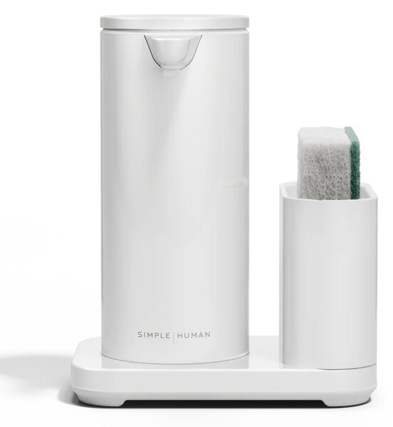 Simplehuman bezdotykový dávkovač - 266 ml + držák na houbičku, bílá ocel