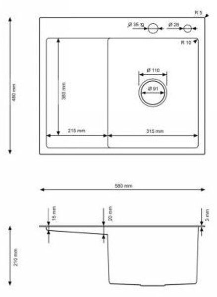 Erga HD, 1-komorový ocelový dřez 580x480x210 mm, pravý, grafitová, ERG-MLS-HD5848RB
