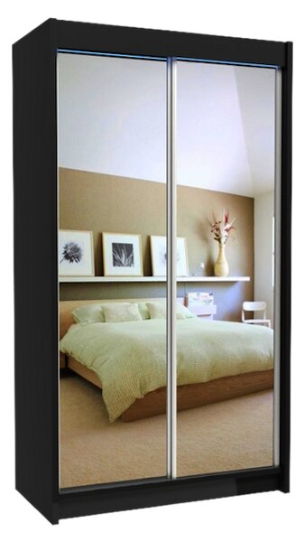 Skříň s posuvnými dveřmi a zrcadlem ROBERTA+ Tichý dojezd, 120x216x61, černá