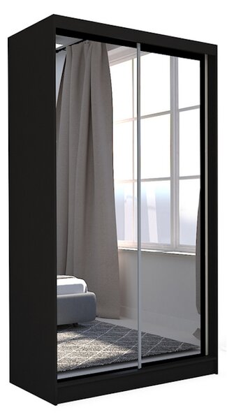 Skříň s posuvnými dveřmi a zrcadlem DEBORA, 150x216x61, černá