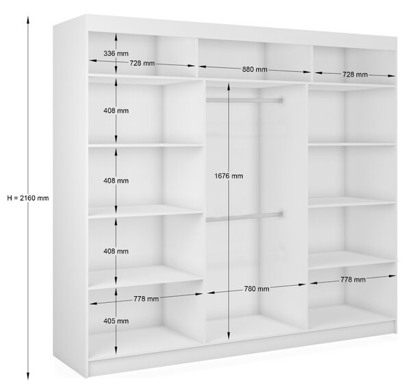 Skříň s posuvnými dveřmi a zrcadlem ROBERTA, 160x216x61, bílá