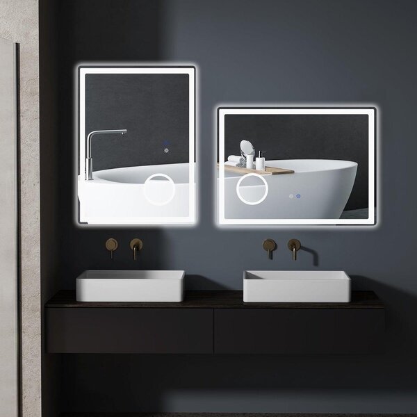 LED zrcadlo do koupelny - Zrcadlo - Nástěnné zrcadlo - Zrcadlo s lupou - Kosmetické zrcadlo - 80x60 cm - 3x zvětšení