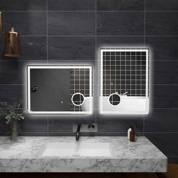 LED zrcadlo do koupelny - Zrcadlo - Nástěnné zrcadlo - Zrcadlo s lupou - Kosmetické zrcadlo - 80x60 cm - 3x zvětšení