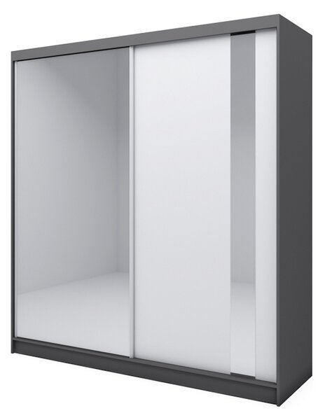 Skříň s posuvnými dveřmi a zrcadlem GAJA, 200x216x61, bílá/grafit
