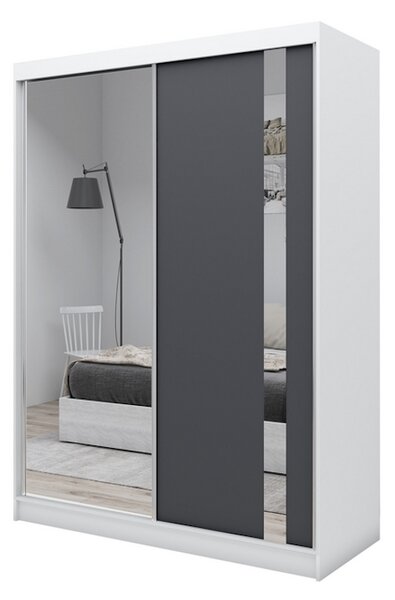 Skříň s posuvnými dveřmi a zrcadlem GRACJA, 160x216x61, bílá/grafit