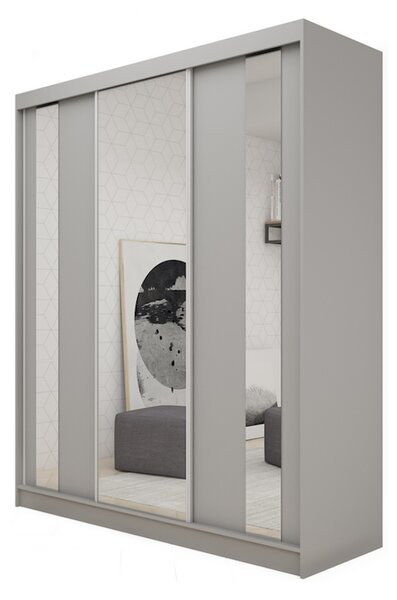 Skříň s posuvnými dveřmi a zrcadlem GRACJA, 180x216x61, grafit