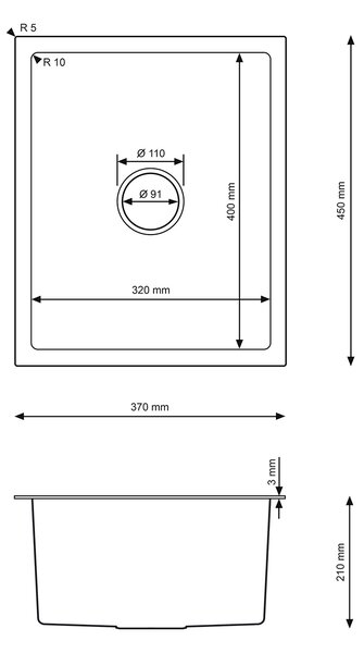 Erga HD, 1-komorový ocelový dřez 370x450x210 mm, zlatá, ERG-MLS-HD3745G