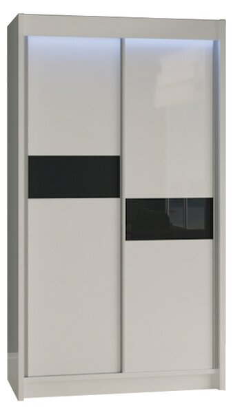 Skříň s posuvnými dveřmi ADRIANA, 120x216x61, bílá/černé sklo