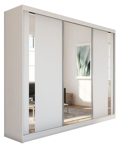 Skříň s posuvnými dveřmi a zrcadlem GRACJA + Tichý dojezd, 240x216x61, bílá