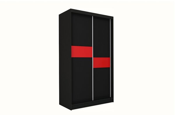 Skříň s posuvnými dveřmi LIVIA + Tichý dojezd, 150x216x61, černá/červené sklo