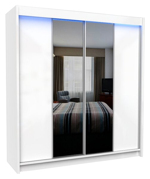 Skříň s posuvnými dveřmi a zrcadlem TOMASO, 200x216x61, bílá
