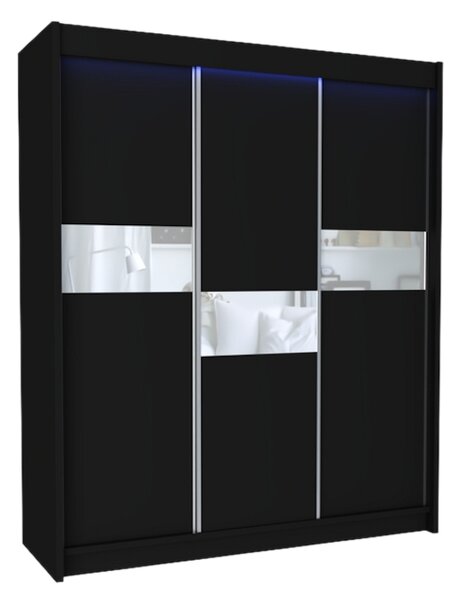 Skříň s posuvnými dveřmi ADRIANA, 180x216x61, černá/bílé sklo