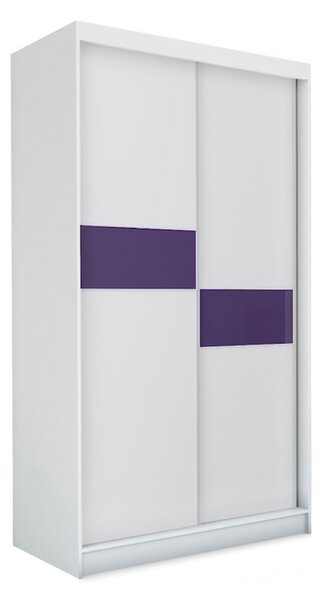 Skříň s posuvnými dveřmi LIVIA, 150x216x61, bílá/fialové sklo