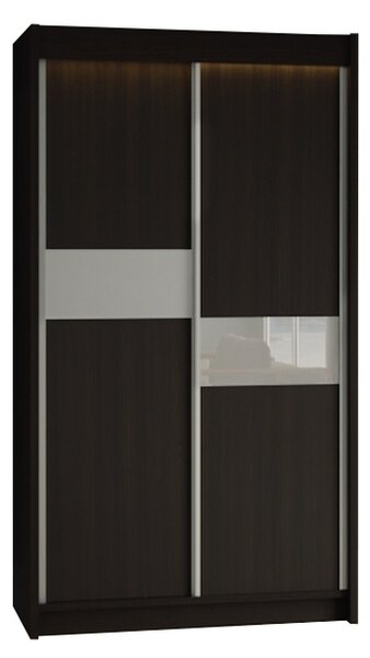 Skříň s posuvnými dveřmi LIVIA, 120x216x61, wenge/bílé sklo
