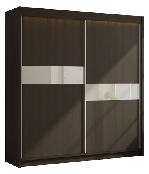 Skříň s posuvnými dveřmi LIVIA + Tichý dojezd, 200x216x61, wenge/bílé sklo