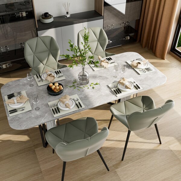 Jídelní židle – sada 2 kusů, design z poloviny století, potah boucle, kovový rám, barva šedá