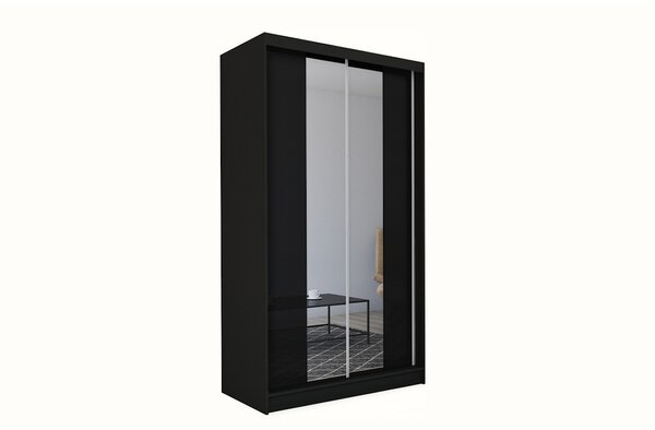 Skříň s posuvnými dveřmi a zrcadlem LUZON, 150x216x61, černá