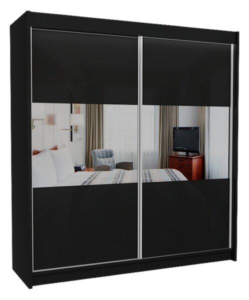 Skříň s posuvnými dveřmi a zrcadlem ROSANA, 200x216x61, černá