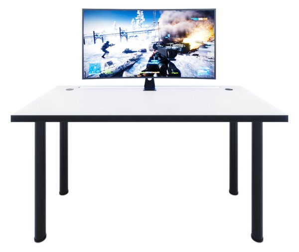 Počítačový herní stůl CODE X2 s LED, 135x73-76x65, bílá/černé nohy