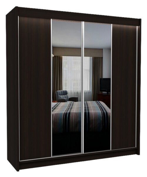 Skříň s posuvnými dveřmi a zrcadlem TOMASO + Tichý dojezd, 200x216x61, wenge
