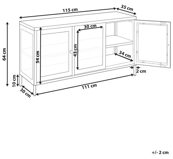 Prosklená komoda NEWPORT Kov 115 cm Zlatohnědá