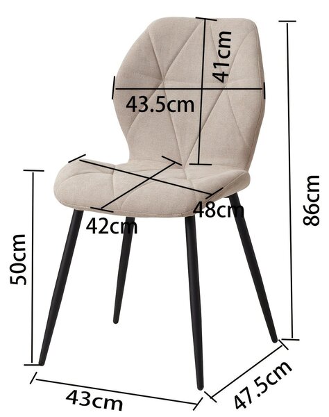 Sada čtyř jídelních židlí – model Radar, potažené lněnou látkou s diamantovým vzorem – barva khaki, černé nohy