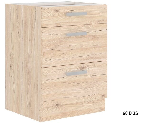 Kuchyňská skříňka dolní šuplíková široká BORDEAUX 60 D 3S BB, 60x82x52, dub Bordeaux