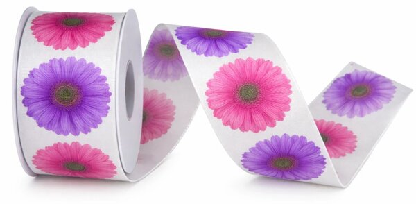 Stuha taftová fotopotisk GERBERA PURPLE 40mm x 2m (13,-Kč/m)