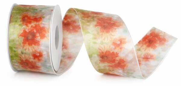 Stuha organzová POPPIES červené vlčí máky 40mm x 2m (14,-Kč/m)