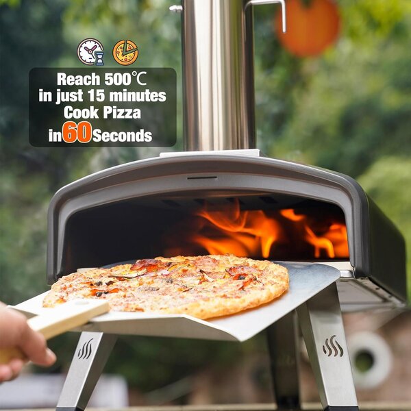 Přenosná pizza trouba pro venkovní použití s 33cm čtvercovou kamennou deskou, mobilní pizza trouba na dřevěné uhlí a dříví, pizza trouba na dřevo pro zahradu, kempování