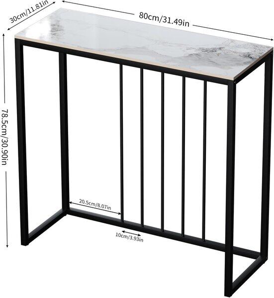 Boční stolek – nástěnný stolek – konferenční stolek – konzolový stolek – deska z mramoru – 80×30×78,5 cm – skandinávský design