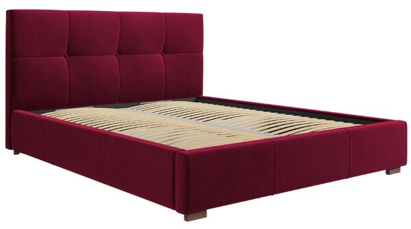 Vínově červená sametová postel MICADONI SAGE 140 x 200 cm