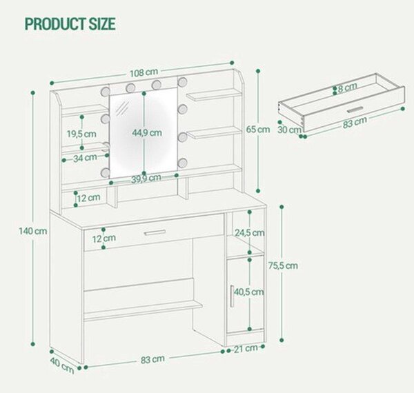 Noční stolek s LED osvětlením a zásuvkou – moderní design, vhodný do ložnice, barva bílá