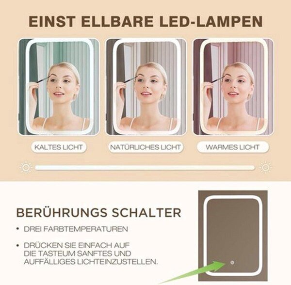 Toaletní stolek s LED zrcadlem - 3 zásuvky a otevřené přihrádky - Moderní vzor vln - 96,5 x 40 x 141 cm - Bílá barva