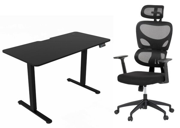 Pracovní set CAMPUS – elektricky výškově nastavitelný stůl ELEVATE + ergonomická kancelářská židle LEVI II černá