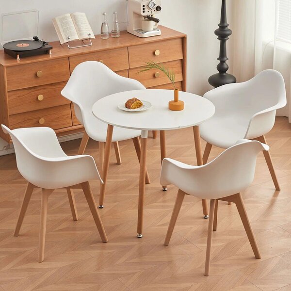 Jídelní židle - sada 4 kusů - minimalistický retro moderní design - s opěradlem - sedák z plastu - nohy z buku