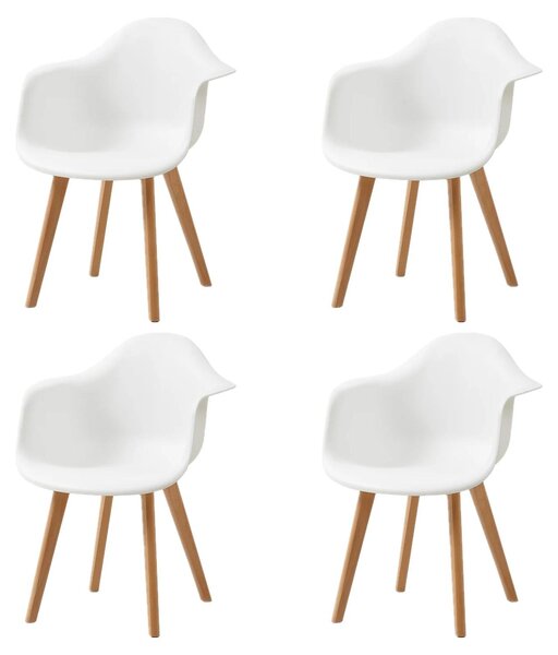 Jídelní židle - sada 4 kusů - minimalistický retro moderní design - s opěradlem - sedák z plastu - nohy z buku