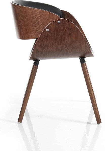 Židle Stoel Callum, tmavé dřevo, umělá kůže, černá barva, rozměry: výška 73 cm, šířka 54 cm, hloubka 52 cm