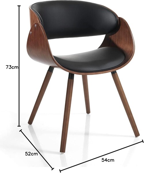 Židle Stoel Callum, tmavé dřevo, umělá kůže, černá barva, rozměry: výška 73 cm, šířka 54 cm, hloubka 52 cm