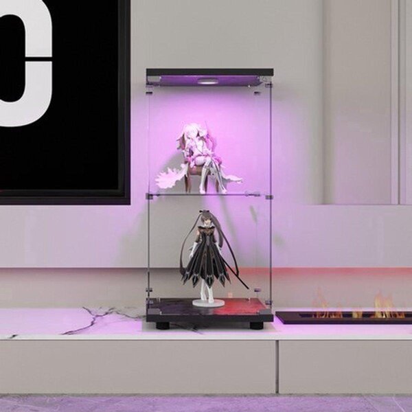 Skleněná vitrína 87x45x14 cm - Dvoudílná dřevěná skříň - S LED osvětlením a zámkem