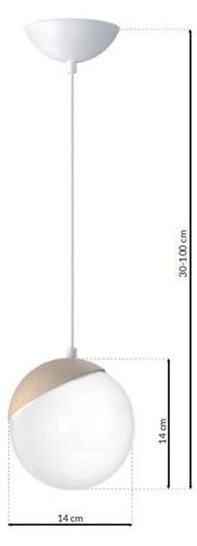 Závěsné svítidlo Sfera, 1x bílé skleněné stínítko, w/dřevo