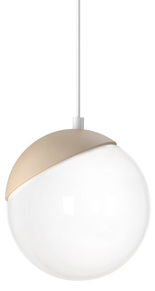 Závěsné svítidlo Sfera, 1x bílé skleněné stínítko, w/dřevo