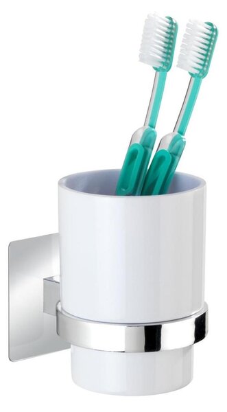 WENKO 23847800-Kelímek na kartáčky TURBO-LOC QUADRO ED. 7x9,5 cm lesk.chrom/bílá