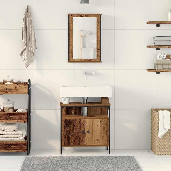 Sada koupelnového nábytku - Skříňka pod umyvadlo - Zrcadlová skříňka - Koupelnová skříňka - Úložný nábytek - Kompaktní design