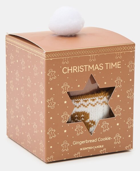 Sinsay - Vánoční vonná svíčka s návlekem se zázvorkovými panáčky Gingerbread Cookies - béžová