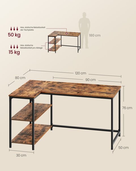 Rohový pracovní stůl LWD136KD01