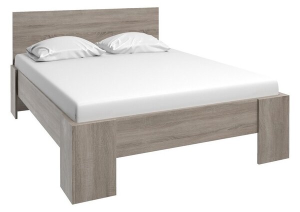 Manželská postel MONTANA L-1 + rošt + pěnová matrace COMFORT 14 cm, 160 x 200 cm, dub Truflový (šedý dub sonoma)