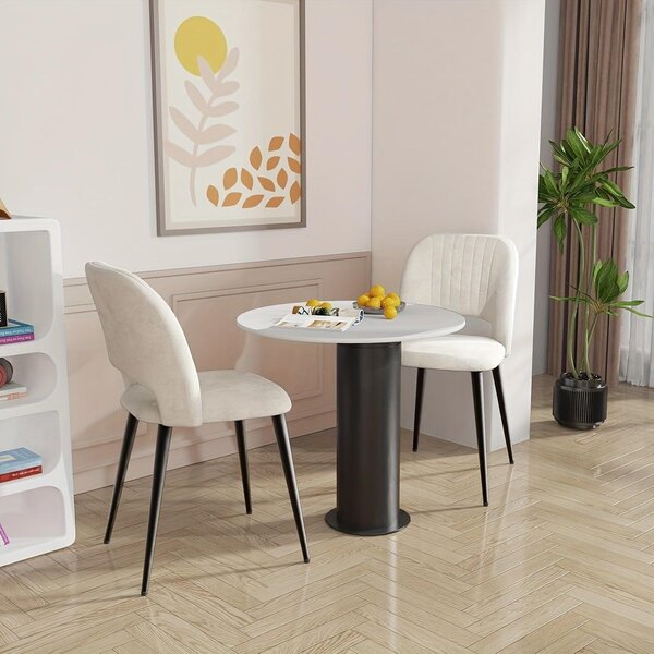 Sada dvou čalouněných jídelních židlí, moderní kuchyňské židle s kovovými nohami a ergonomickým designem