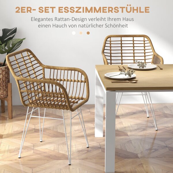 Boho židle – Kuchyňské židle – Jídelní židle – Ratanové židle – Zahradní židle – Sada 2 kusů – Ratan z plastu (PE)