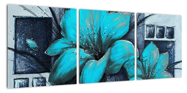 Obraz modré květiny (90x30cm)